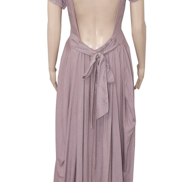 Free People Jackie Midi Puff Sleeve Backless Tie Slim Dress New - Picture 5 of 6